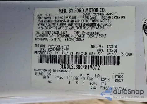 2012 Lincoln Mkz Hybrid из США, поврежденный, VIN 3LNDL2L38CR819672